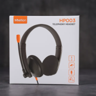 Meetion HP003 Telephony Headset with Noise Cancelling Mic – Comfortable Office Call Center Headphones | Dual 3.5mm Jack | Soft Ear Cushion | Durable Wired Headset for Laptop & PC